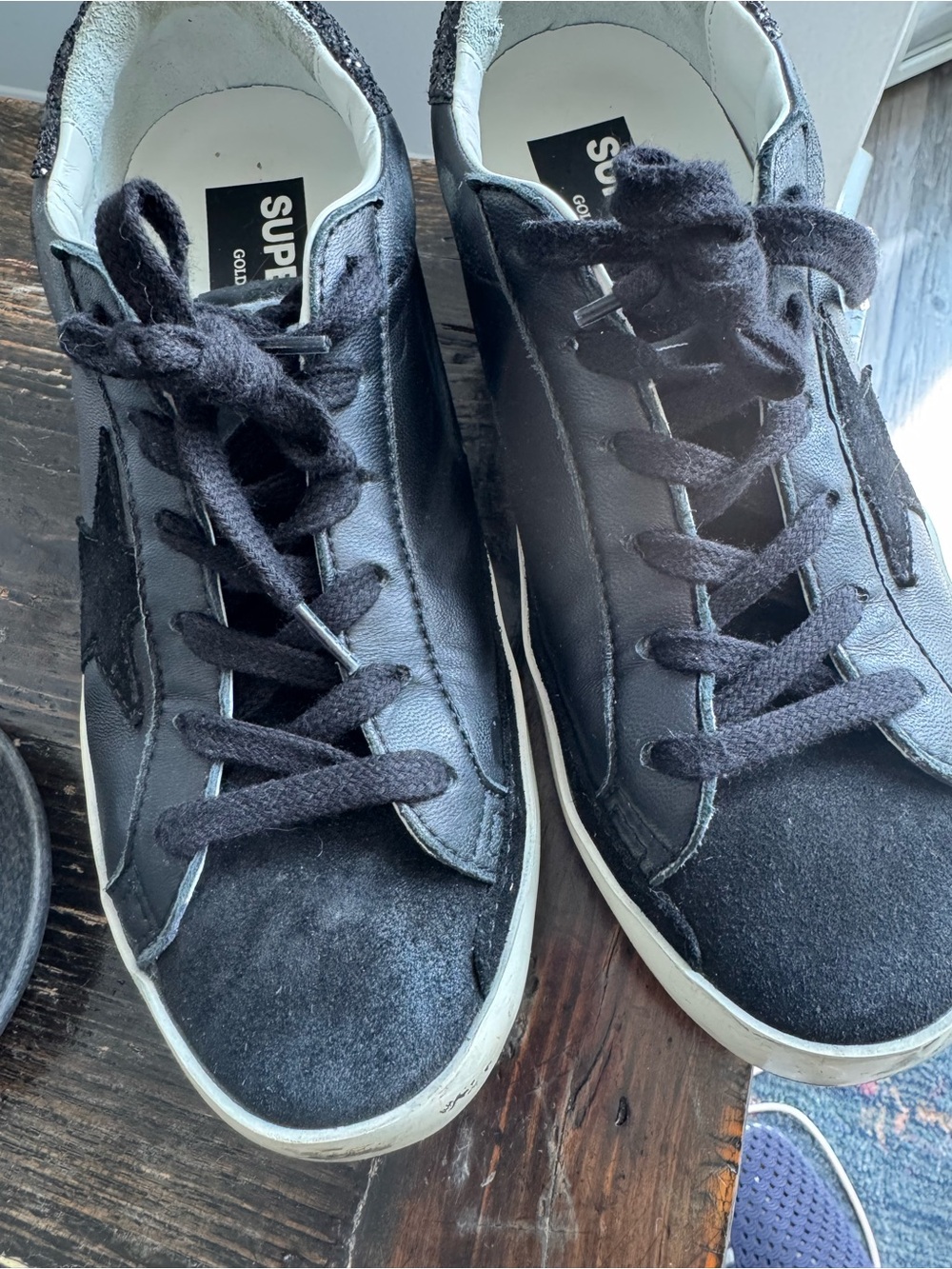 Golden Goose Black Leather & Suede Womens Sneakers with Star Accent - Picture 3 of 7